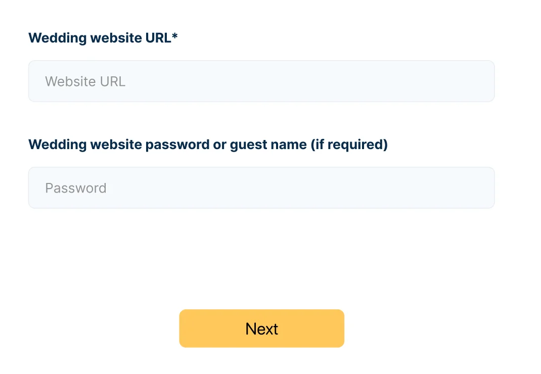 Wedding website URL input form